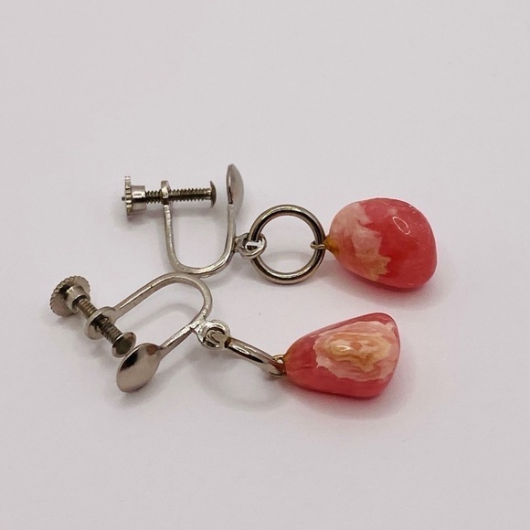 Vintage Screw Ons Earrings with Dangles Pink Stone - Picture 8 of 9